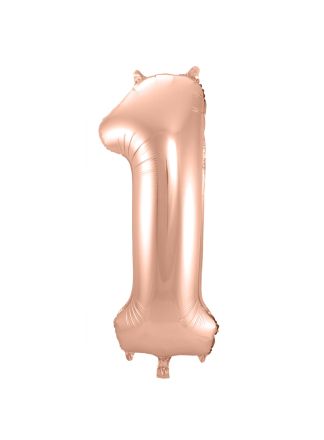 Folieballon cijfer 1 Rose goud 86cm. (excl helium)