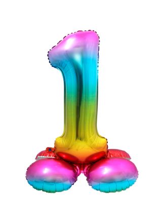 Folieballon met Standaard Cijfer 1 Regenboog 72 cm.