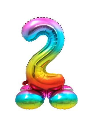 Folieballon met Standaard Cijfer 2 Regenboog 72 cm.