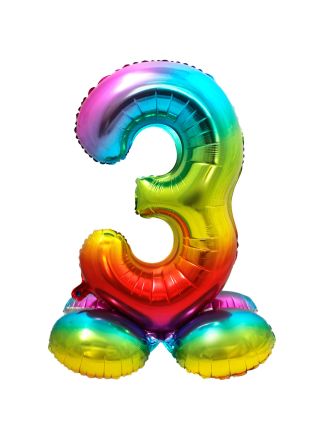 Folieballon met Standaard Cijfer 3 Regenboog 72 cm.