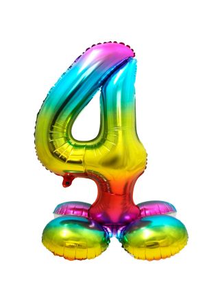 Folieballon met Standaard Cijfer 4 Regenboog 72 cm.