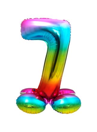 Folieballon met Standaard Cijfer 7 Regenboog 72 cm.