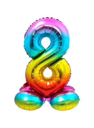 Folieballon met Standaard Cijfer 8 Regenboog 72 cm.