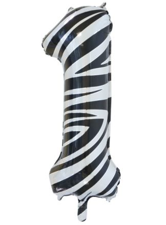 Folieballon 86cm. zebra cijfer 1 (excl helium).