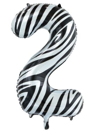 Folieballon 86cm. zebra cijfer 2 (excl helium).