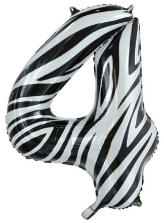 Folieballon 86cm. zebra cijfer 4 (excl helium).