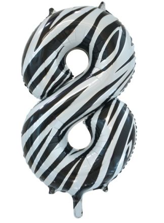 Folieballon 86cm. zebra cijfer 8 (excl helium).