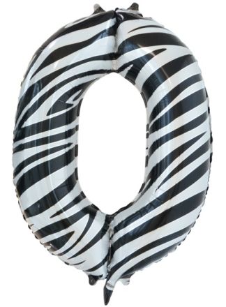 Folieballon 86cm. zebra cijfer 0 (excl helium).