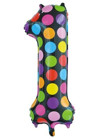 Folieballon 86cm. dots cijfer 1 (excl helium).