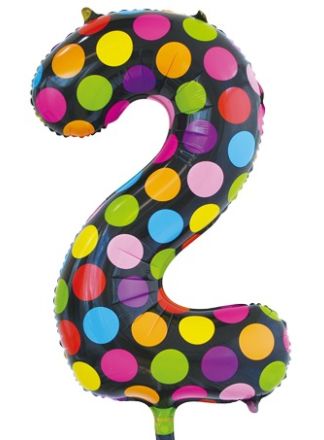 Folieballon 86cm. dots cijfer 2 (excl helium).