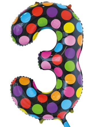 Folieballon 86cm. dots cijfer 3 (excl helium).