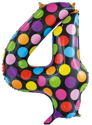 Folieballon 86cm. dots cijfer 4 (excl helium).