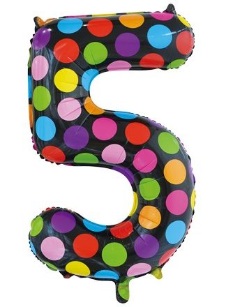 Folieballon 86cm. dots cijfer 5 (excl helium).