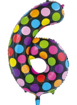 Folieballon 86cm. dots cijfer 6 (excl helium).