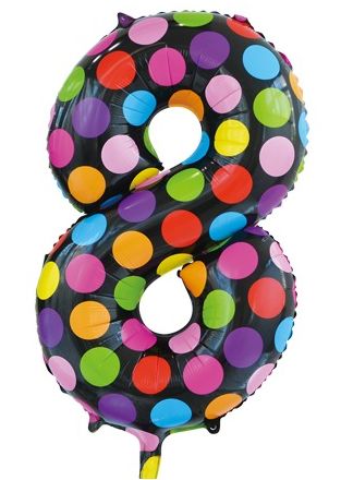 Folieballon 86cm. dots cijfer 8 (excl helium).