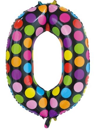 Folieballon 86cm. dots cijfer 0 (excl helium).