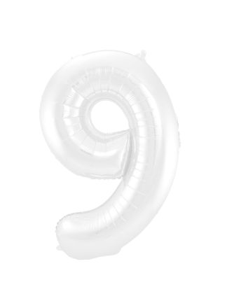 Folieballon cijfer 9 wit 86cm (excl Helium)