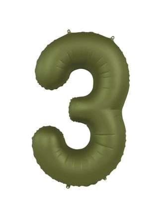 Folieballon cijfer 3 olijf groen 86cm (excl Helium)