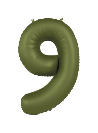 Folieballon cijfer 9 olijf groen 86cm (excl Helium)