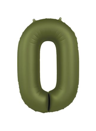 Folieballon cijfer 0 olijf groen 86cm (excl Helium)