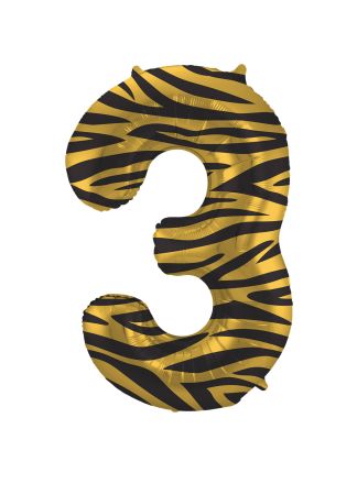 Folieballon cijfer 3 Tiger Chic 86cm (excl Helium)