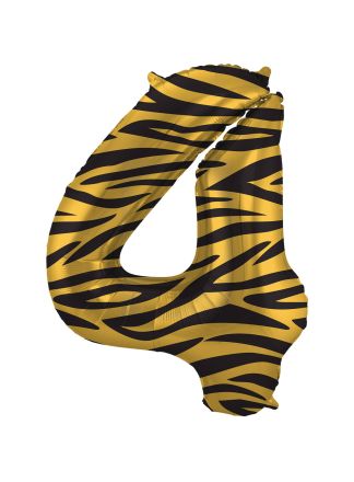 Folieballon cijfer 4 Tiger Chic 86cm (excl Helium)
