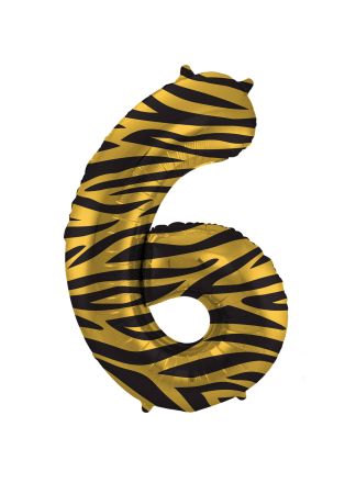 Folieballon cijfer 6 Tiger Chic 86cm (excl Helium)