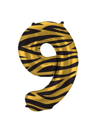Folieballon cijfer 9 Tiger Chic 86cm (excl Helium)