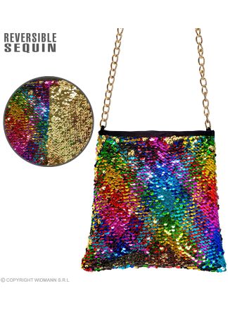 Regenboog pailletten tasje met gouden ketting