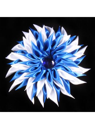 Gevouwen satijnen bloem blauw-wit