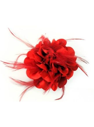 Rode Bloem op speld met veertjes