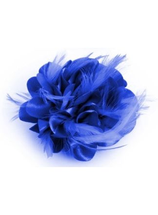 Blauwe Bloem op speld met veertjes