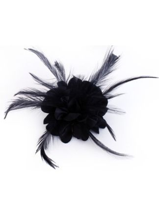 Zwarte Bloem op speld met veertjes