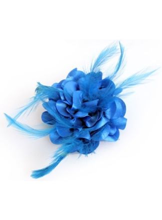 Turquoise Bloem op speld met veertjes