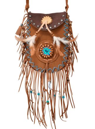 Indianen tasje met kralen en veren