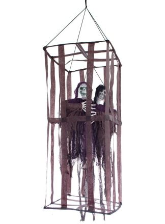 Halloween animated skelet in kooi 90cm