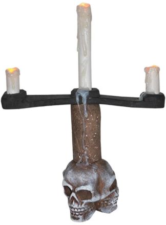 Kandelaar 32cm. doodskop met licht