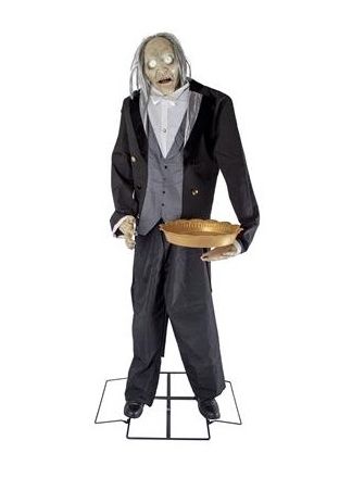 Halloween animated prop Butler met dienblad 184cm.