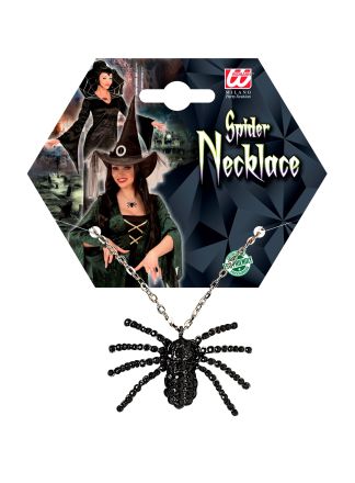 Zwarte glitter Spider ketting met strass stenen