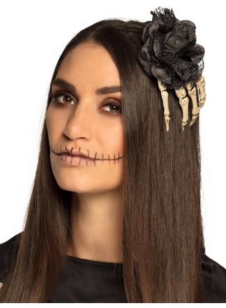 Halloween haarbloem met Skelet hand