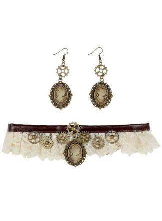 Steampunk lace choker & earrings 3dlg.