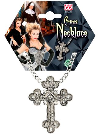 Zilveren strass kruis aan ketting