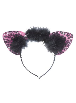 Diadeem oren kat/leopard pink