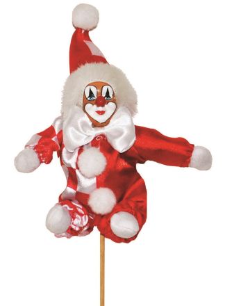 Decoratie Clown rood-wit 13cm. op stok
