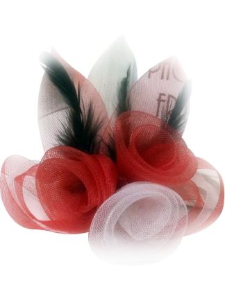 Broche voor hoed 3 roosjes rood-wit