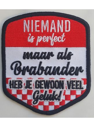 Embleem Brabander niemand is perfect 10x8cm.