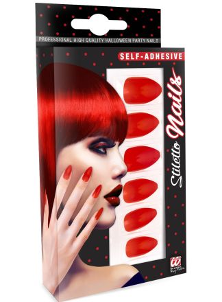 Set 12 zelfklevende rode stiletto nagels