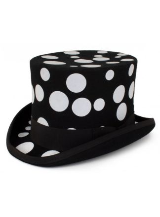Hoge hoed zwart met bollen