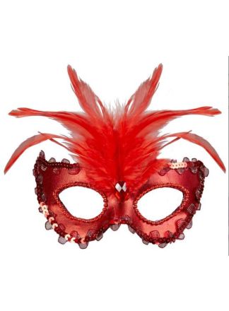 Venetiaans oogmasker rood  met veren