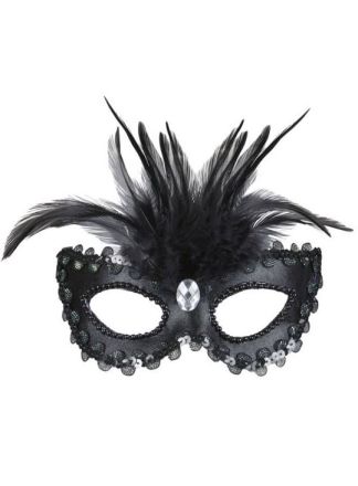 Venetiaans oogmasker zwart met veren
